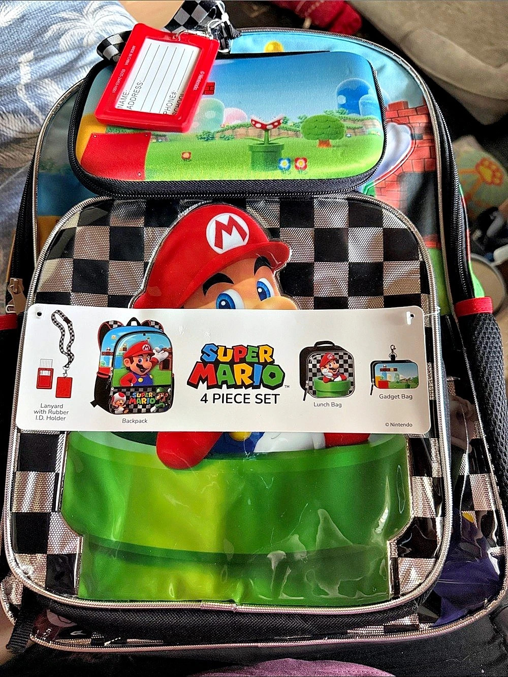Super Mario 4 Piece Set Kids 4-Piece Backpack Set Black & Green NWT